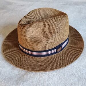 Bailey Of Hollywood Hester Straw Hat Tan Brown Stripe Fedora Boho Medium 57cm